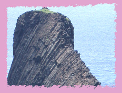 垂直陡峭的海蝕柱，線條沈穩厚重-七美島牛母坪海蝕柱